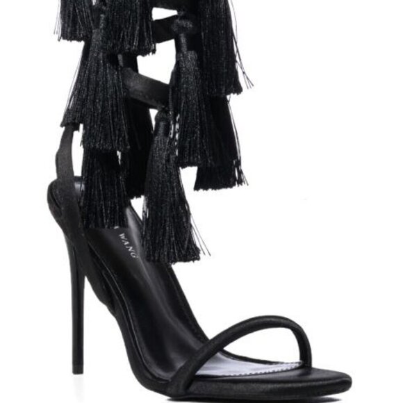 AZALEA WANG " ANGELIC MAZE "  BLACK FRINGE SANDAL(BRAND NEW !!!!!!!!!!! - Picture 2 of 5